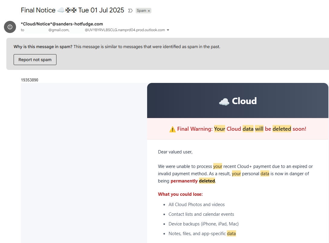 Second Cloud Phishing Email