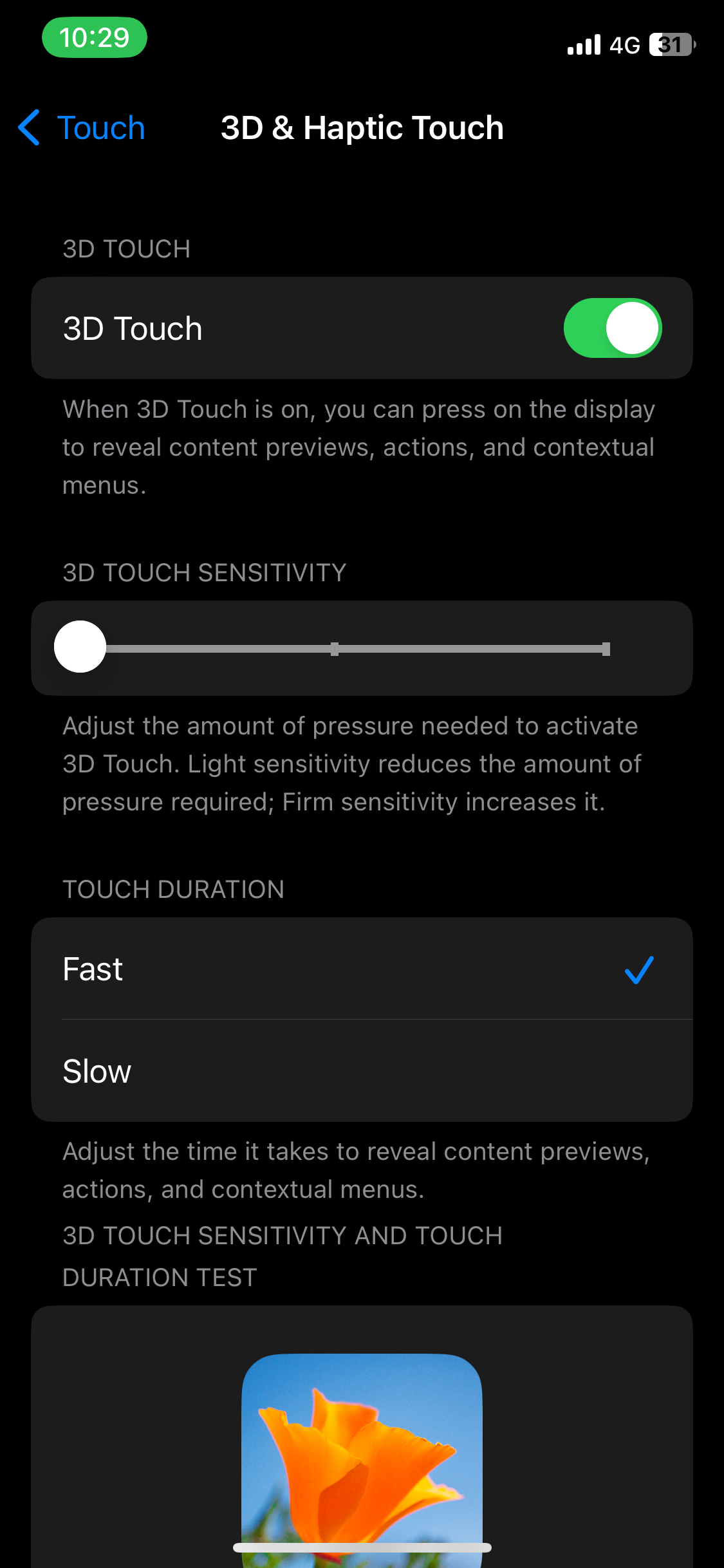 صفحه لمسی سه بعدی و هاپتیک در برنامه تنظیمات iOS
