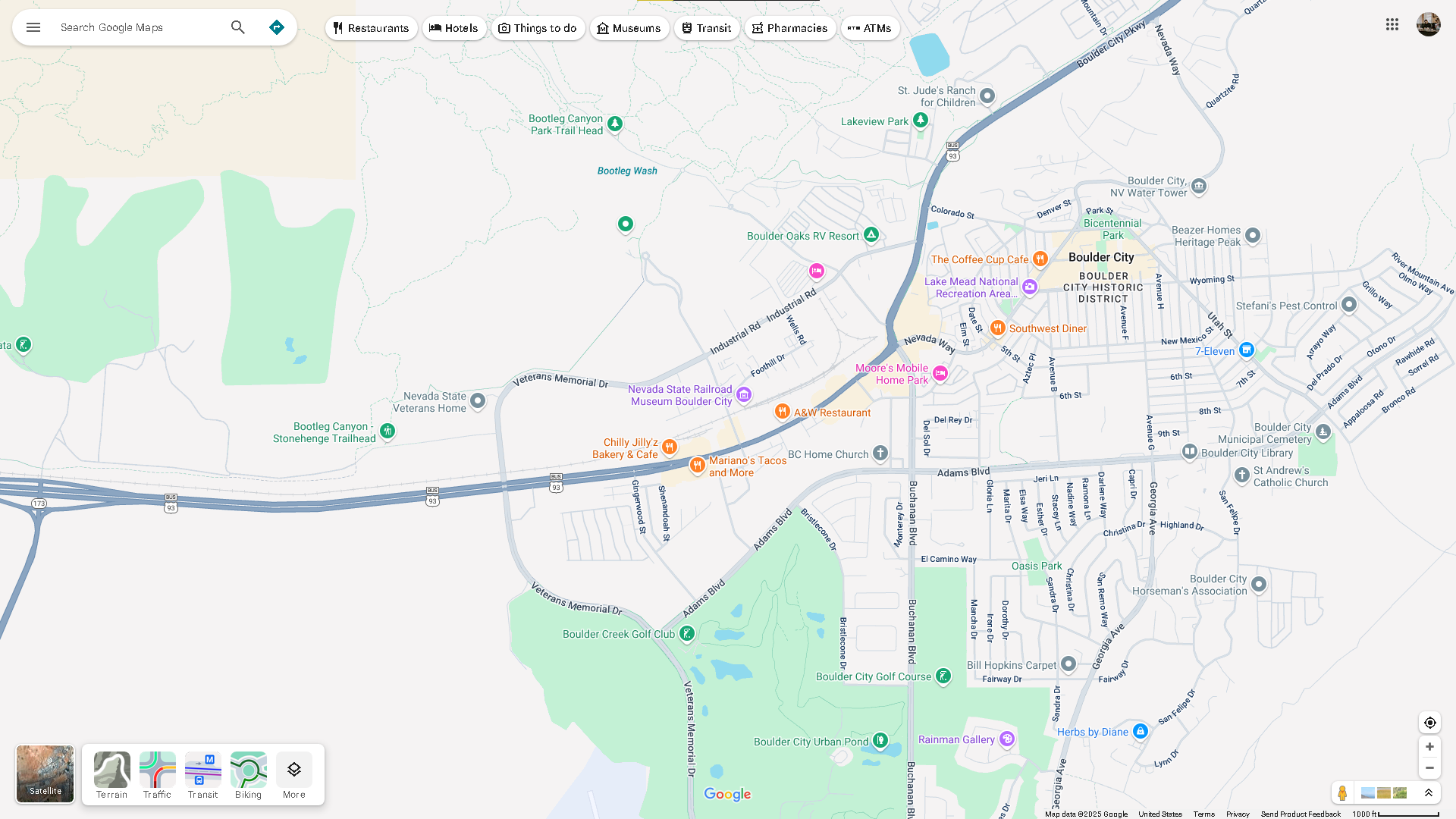 A map of Boulder City, Nevada on Google Maps