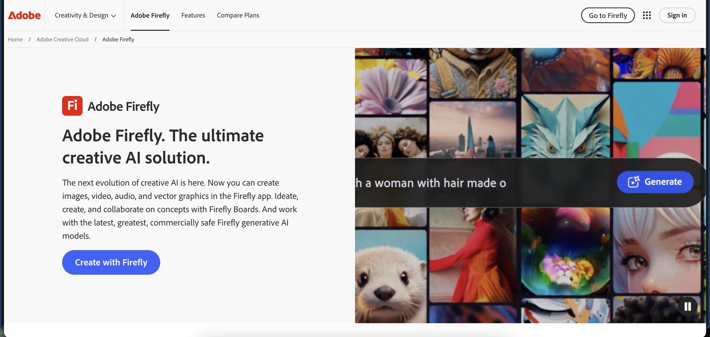 صفحه وب Adobe Firefly