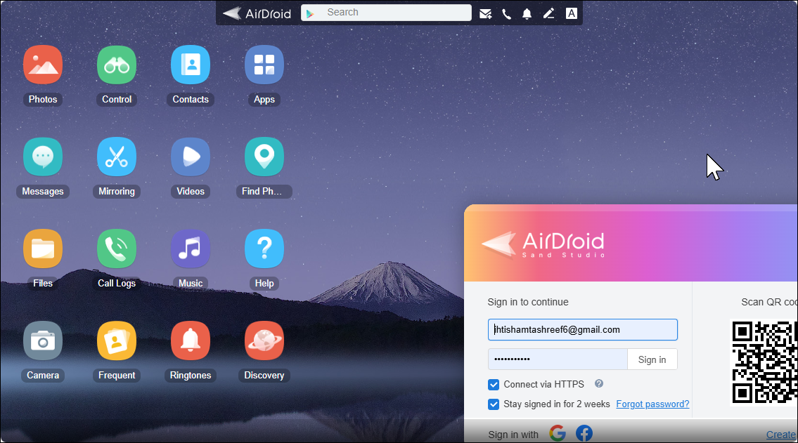 Airdroid web interface