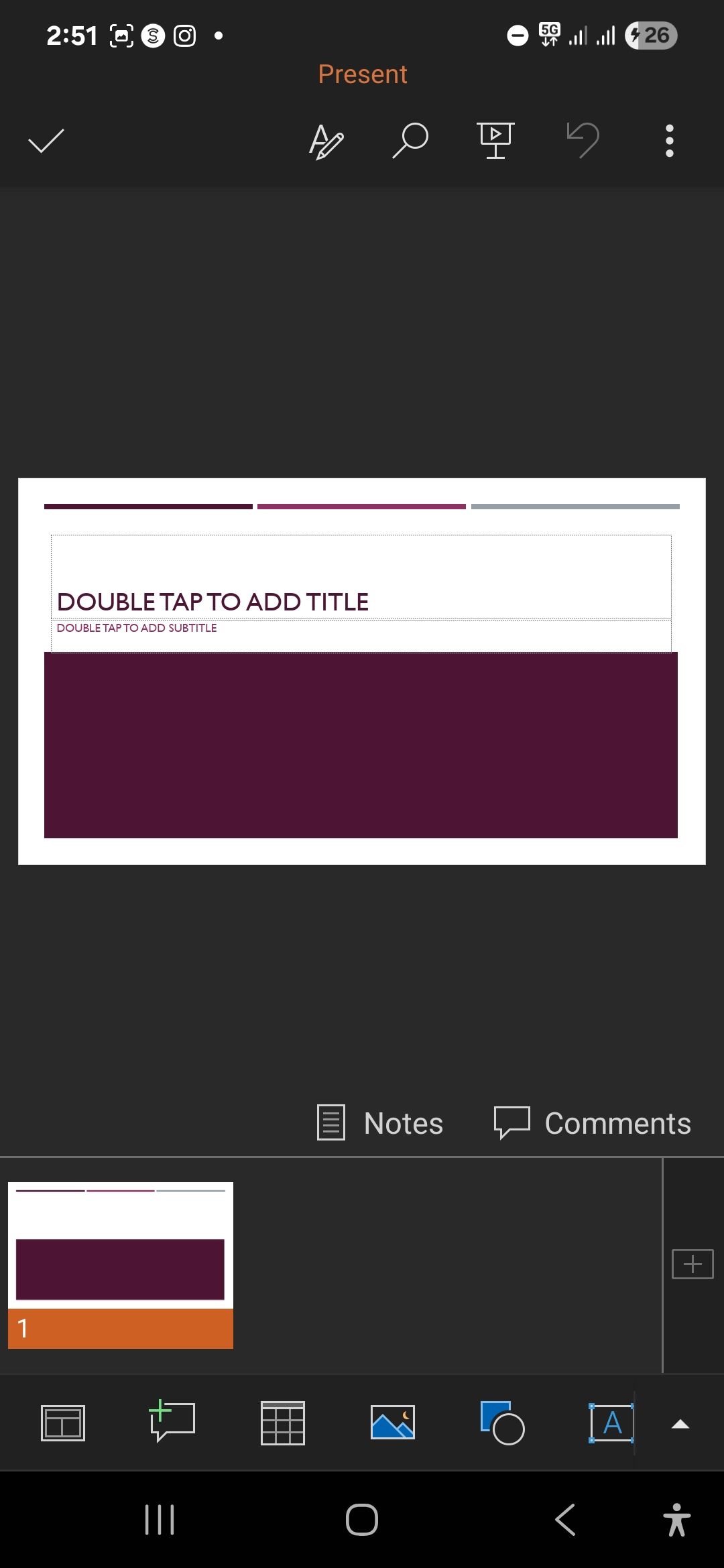 An example of a PowerPoint theme on an Android device