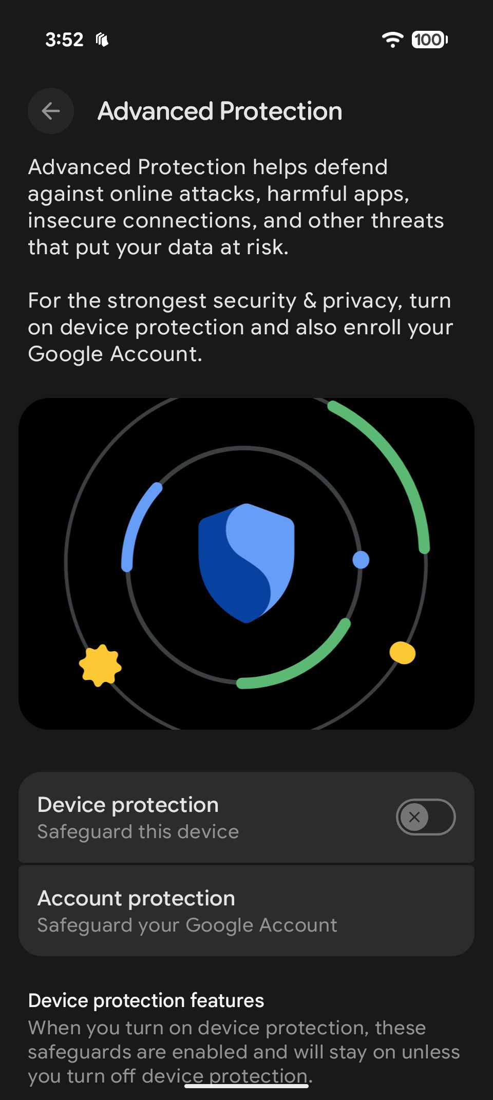 تنظیمات پیشرفته محافظت در اندروید 16