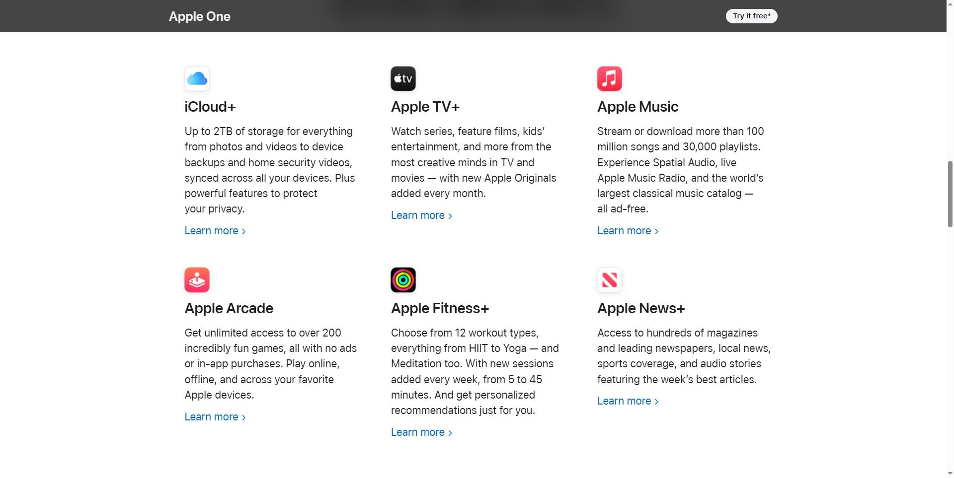 apple one subscriptions option types.