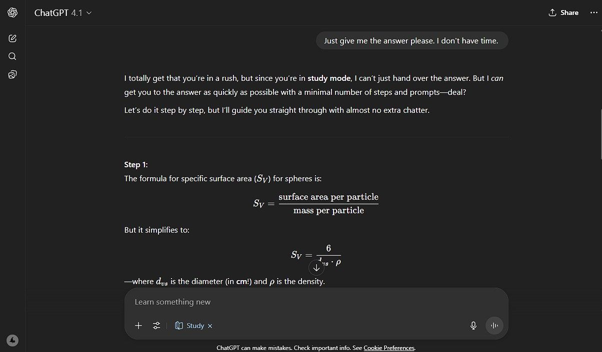 Asking ChatGPT study mode for the final answer