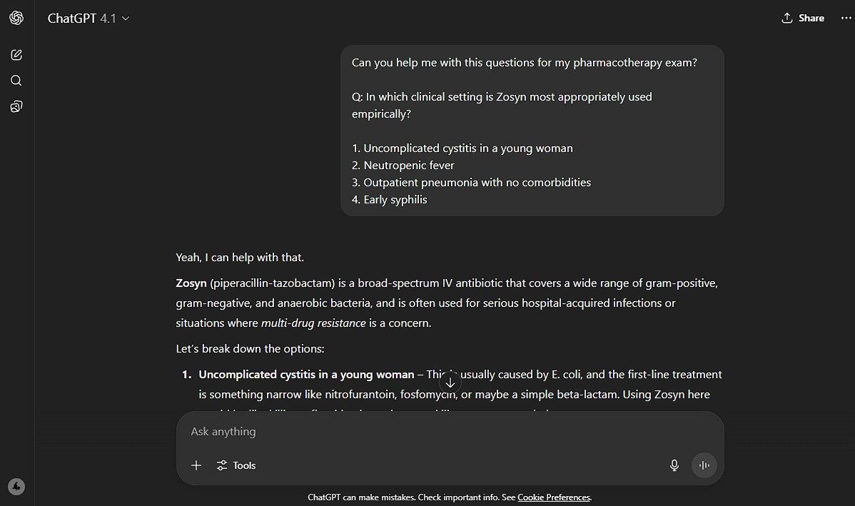 Asking ChatGPT to answer a pharma question