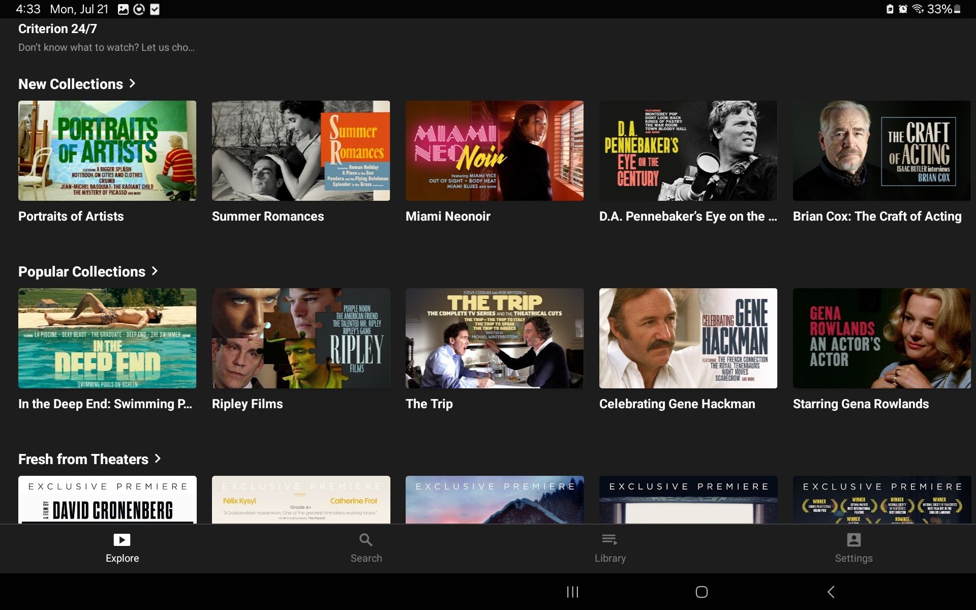 Available movies and documentaries available on the Criterion Channel app