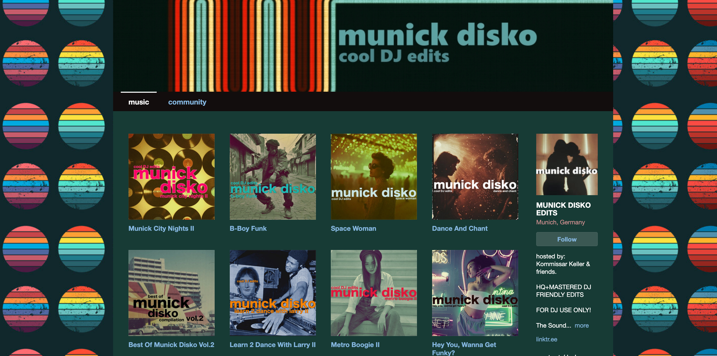 A Bandcamp artist page layout with releases.