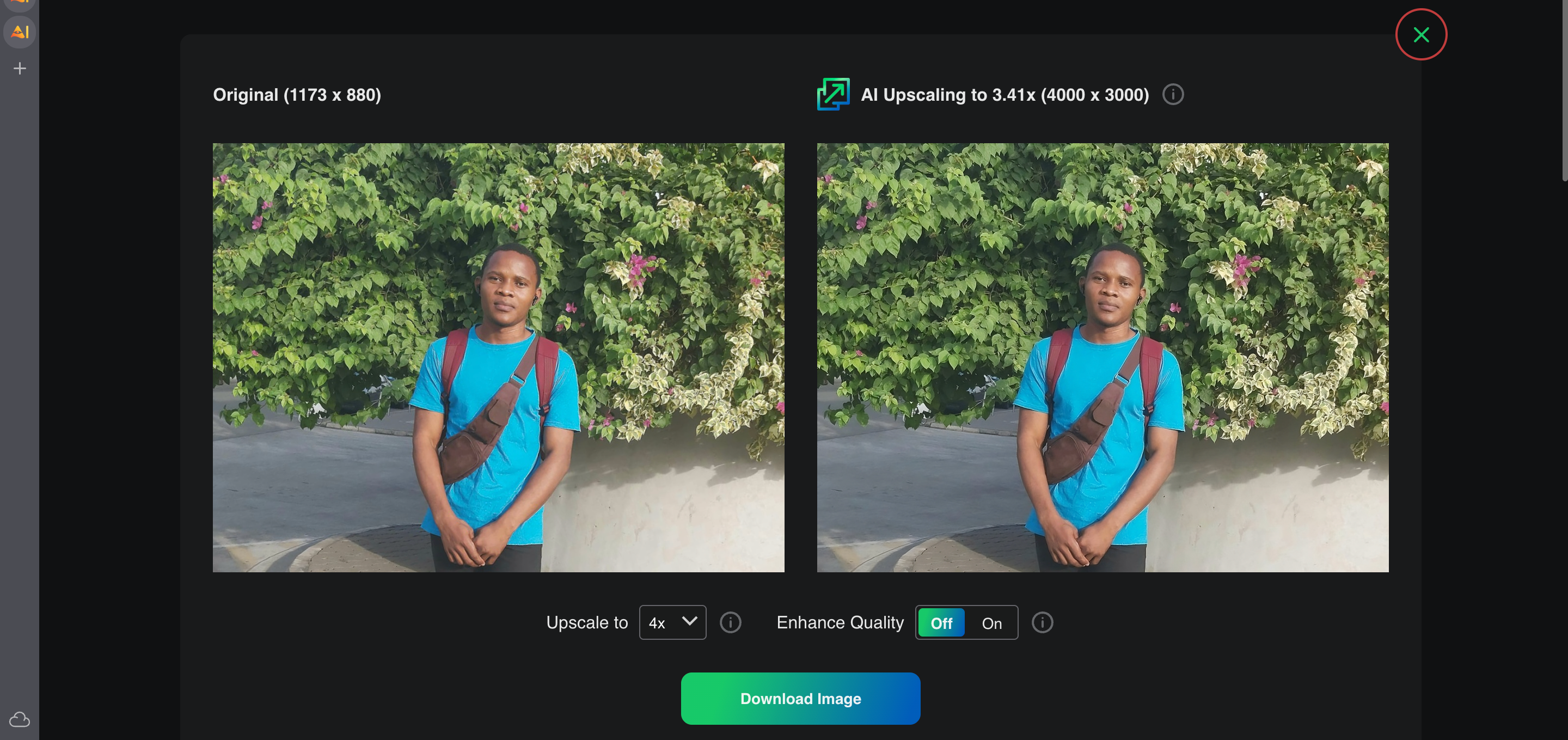 before and after of upscaled image on upscale.media