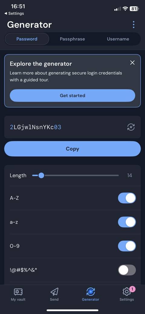 Bitwarden password generator