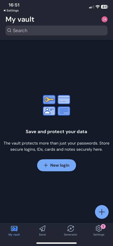 Bitwarden Vault page