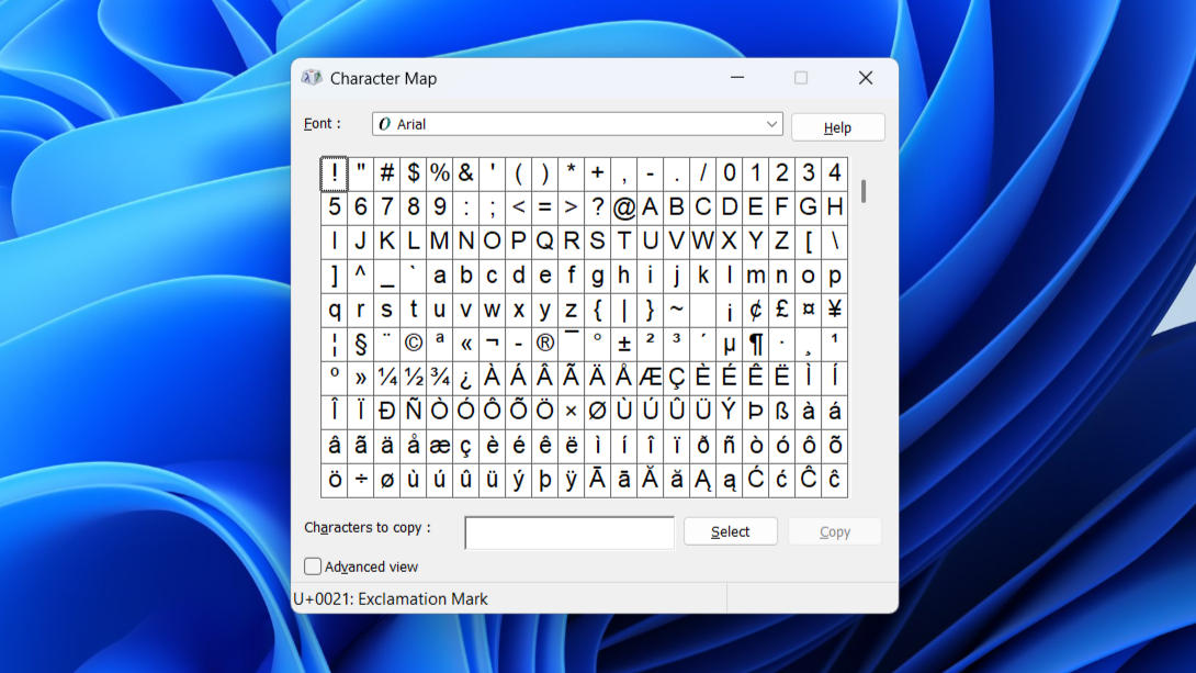 Character Map on Windows 11