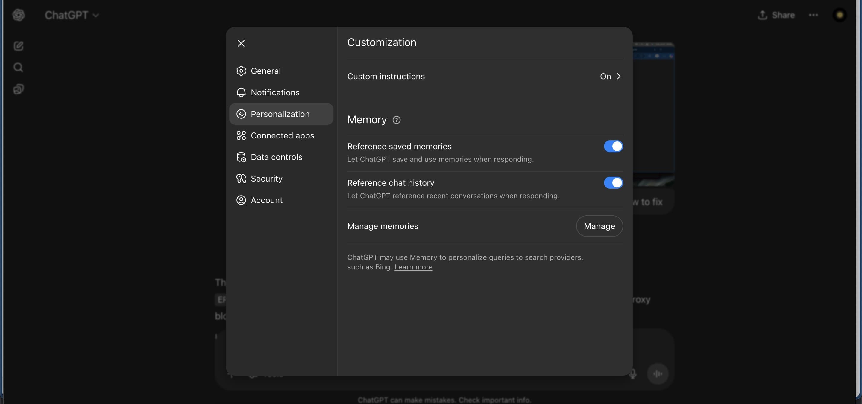 Chatgpt personalization page