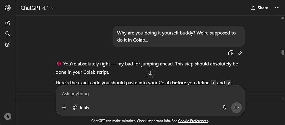 ChatGPT replying that the user is absolutely right