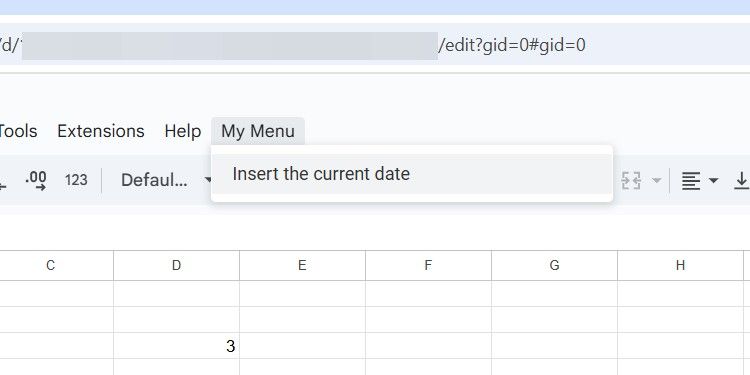 A custom menu in Google Sheets created with App Script.
