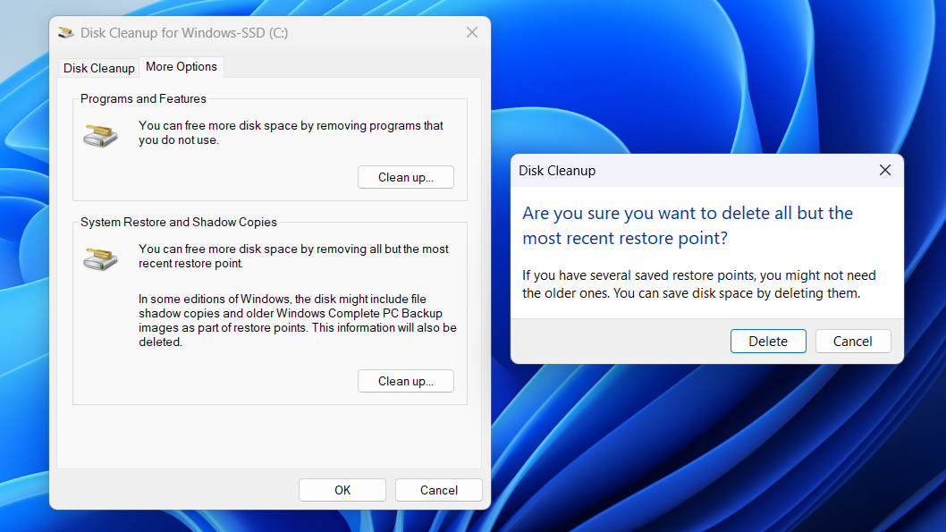 Delete Old Restore Points prompt in Windows-1