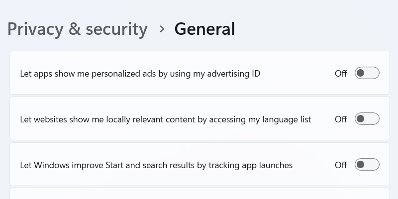 Disabling advertising ID on Windows.