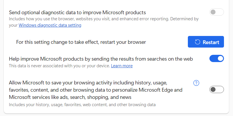 Disabling personalized ads in Microsoft Edge