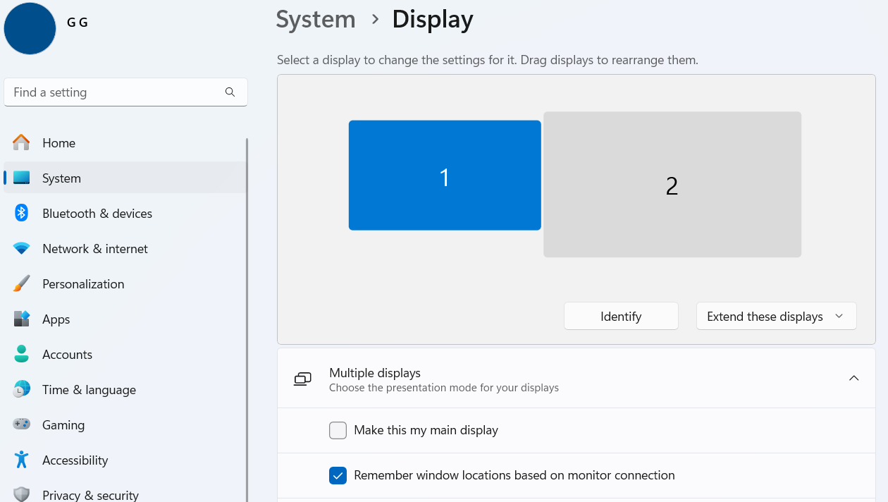 Display settings menu in Windows 11
