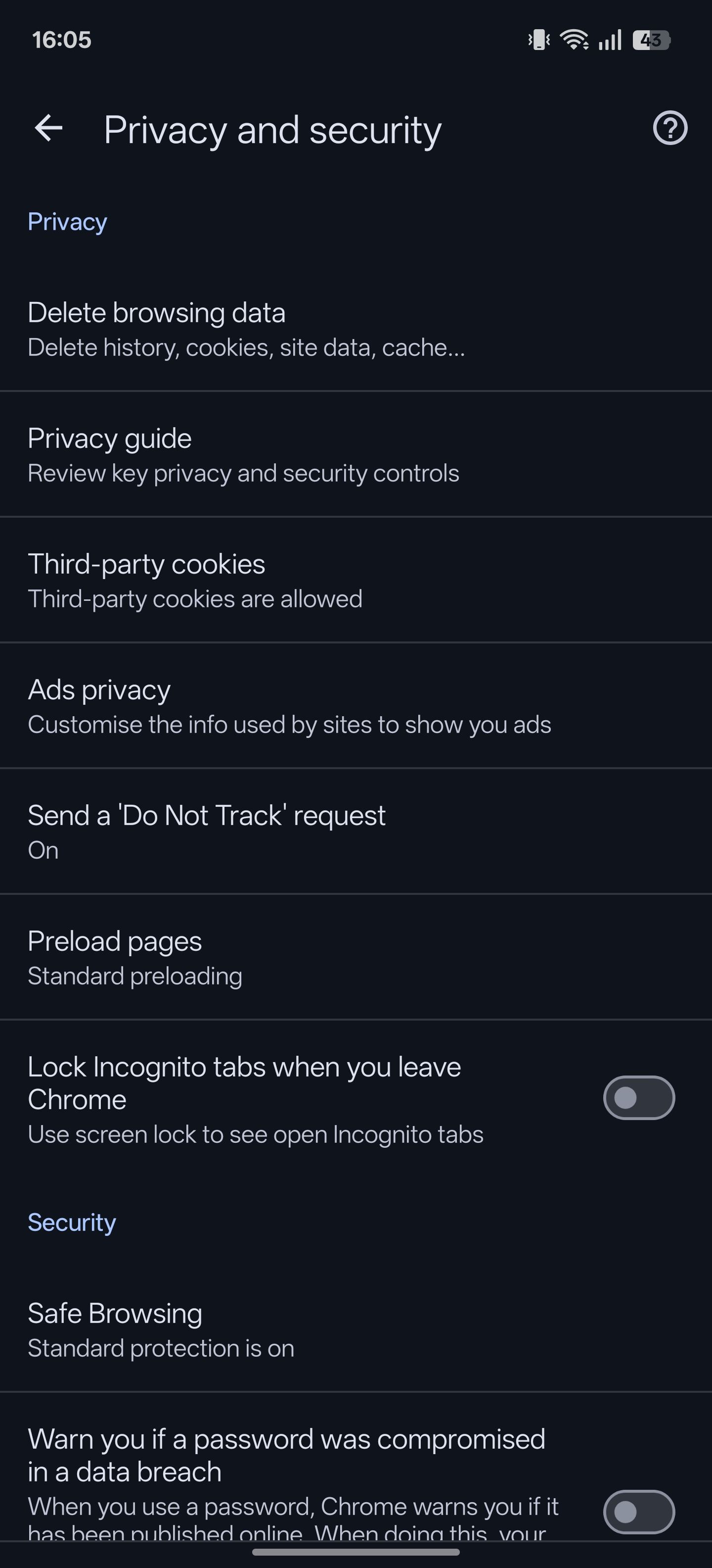 If you don't know this tip, don't use Chrome in Android. 8 Personal information and security page of Chrome settings.