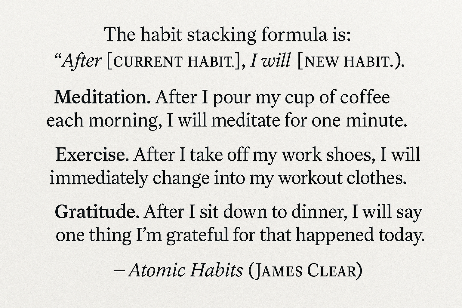 Habit Stacking formula from Atomic Habits by James Clear