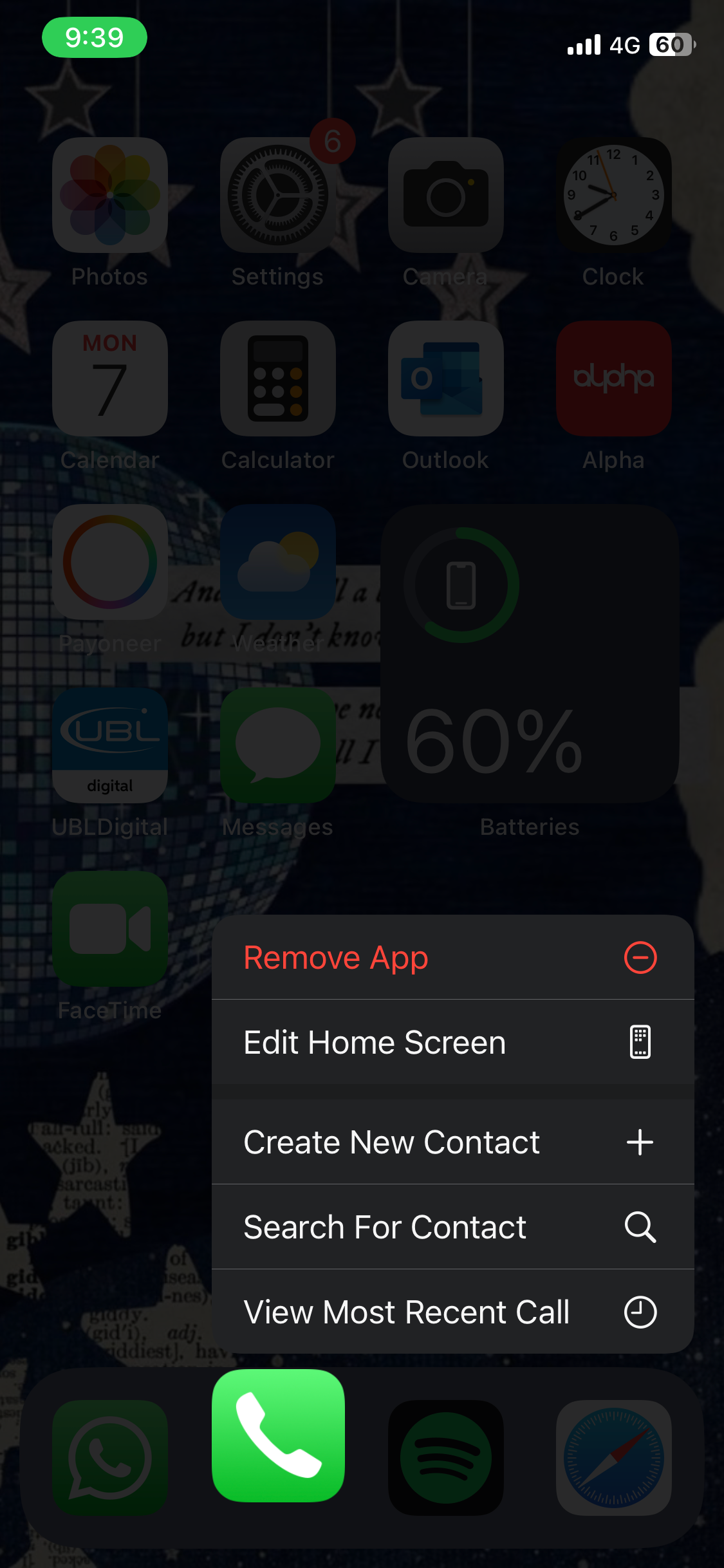 Context menu when Reduce Transparency setting is turned on 