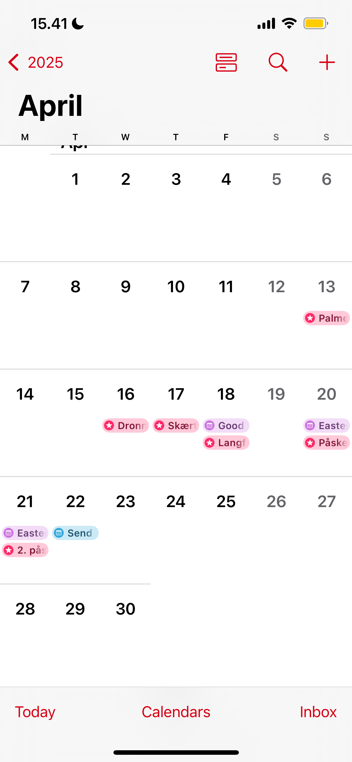 The interface on the Apple Calendar iOS app