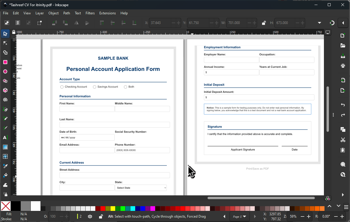 inkscape PDF editing layout