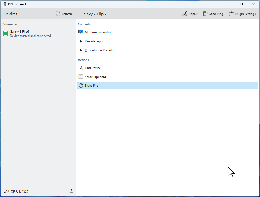 KDE Connect app open on Windows 11