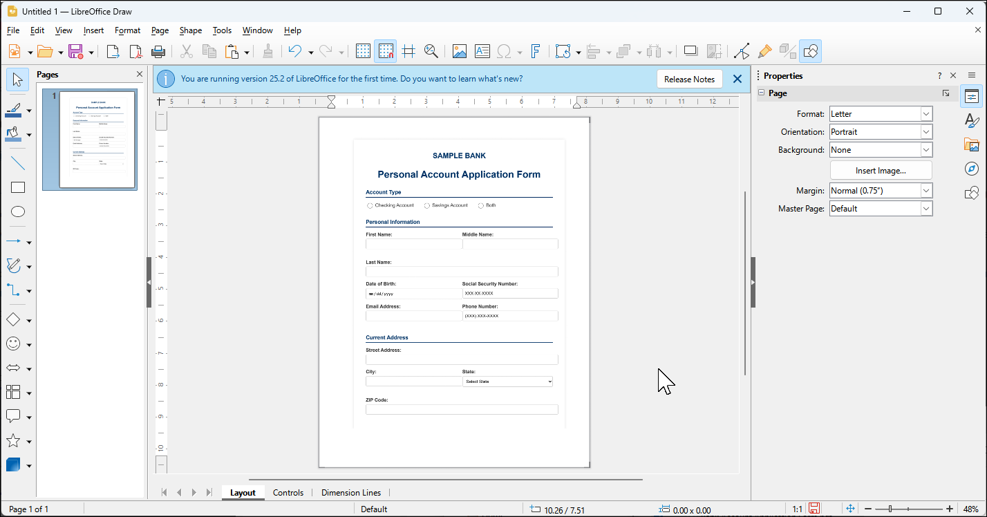 LibreOffice Draw PDF editing layout