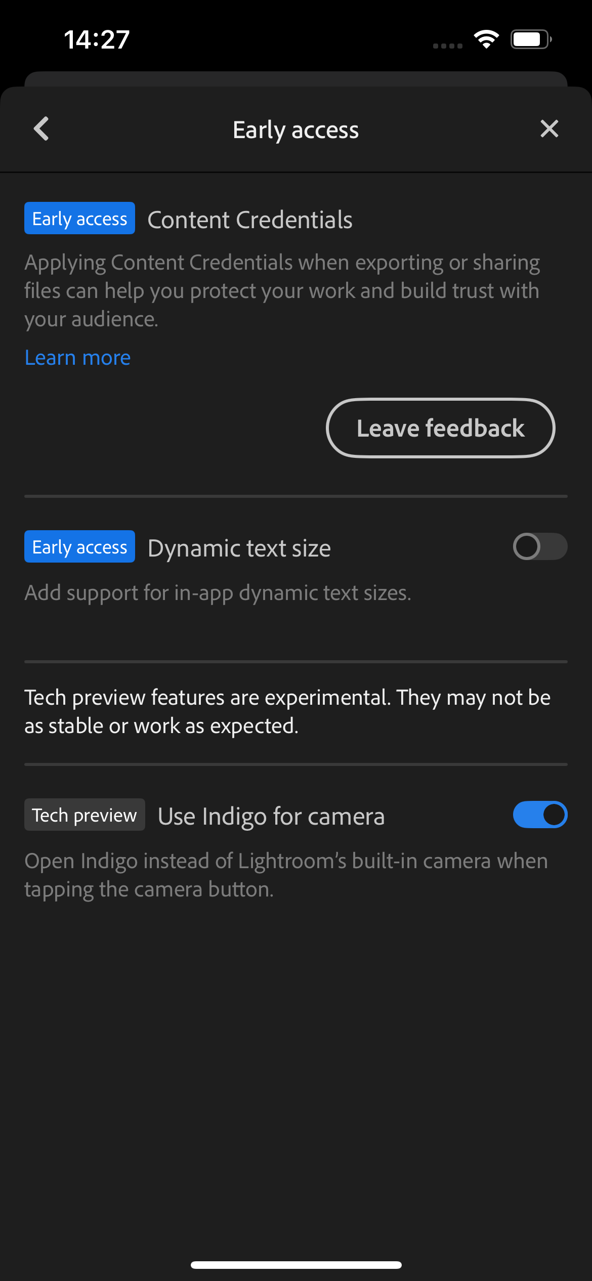 تنظیمات برنامه Lightroom