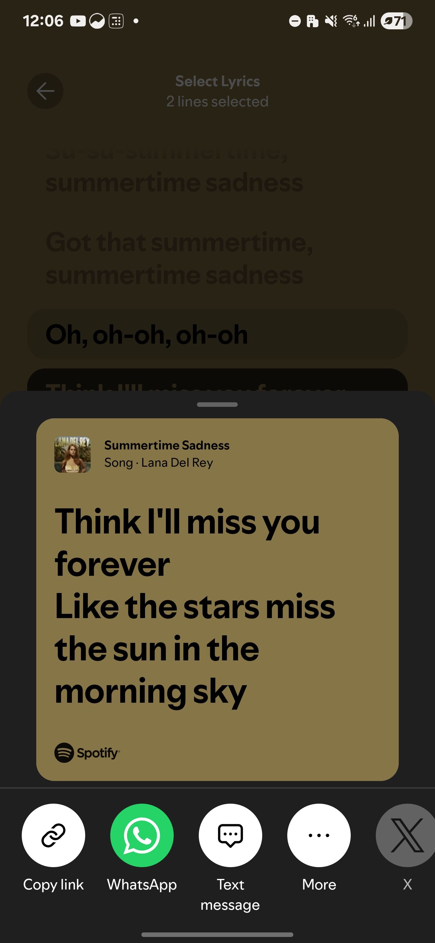 Lyric sharing from Spotify on social media