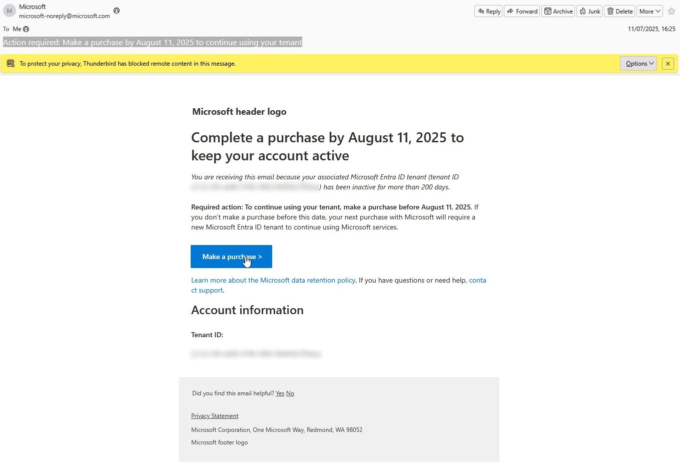 microsoft entra id email blurred