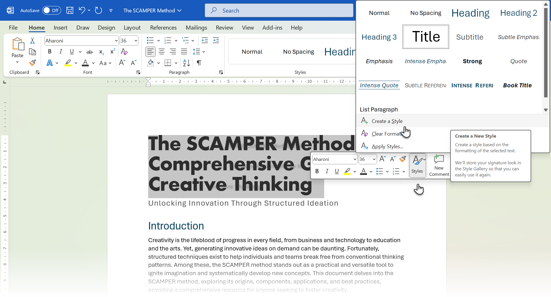 Microsoft Word یک سبک جدید ایجاد می کند
