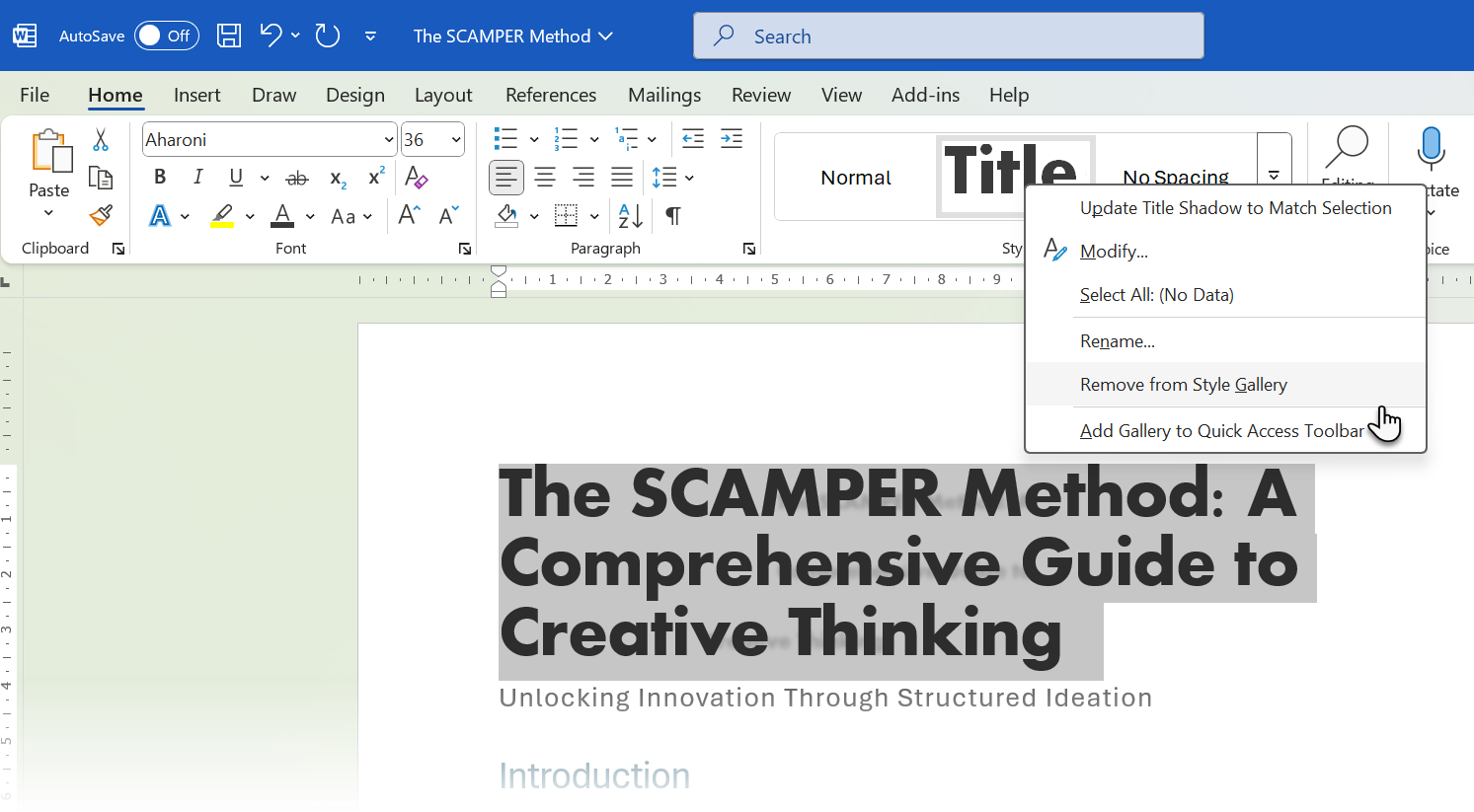 Microsoft Word Remove a Style