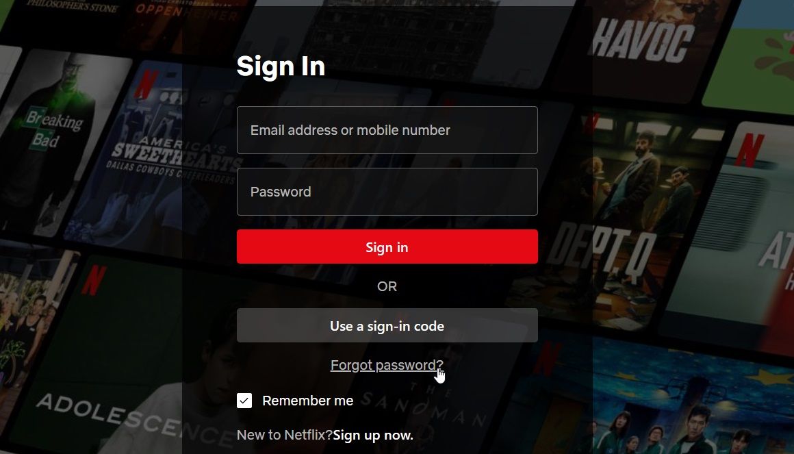 netflix forgotten password link sign in page.
