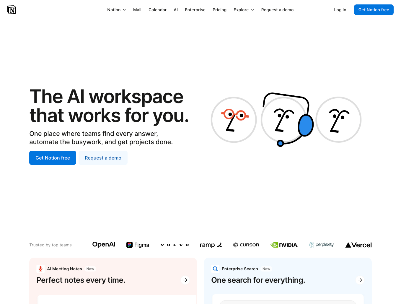 Notion website home page