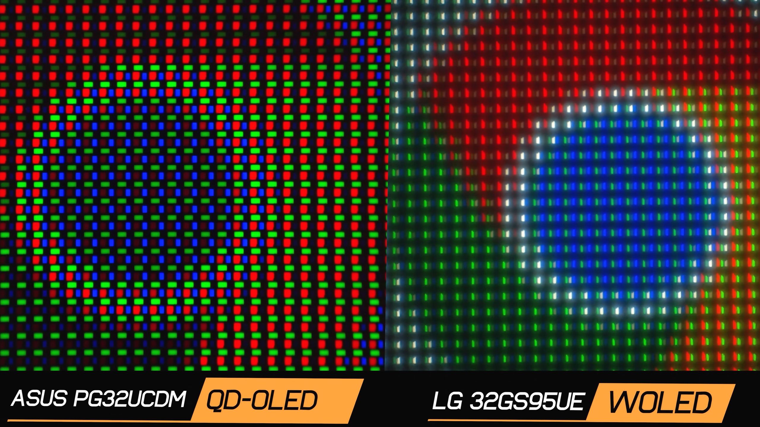Rendering of different OLED panel layout in Asus and LG monitors