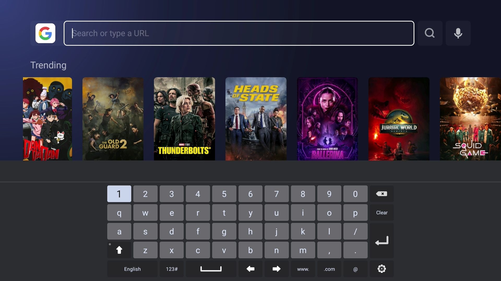 On-screen keyboard open in browser app on TV