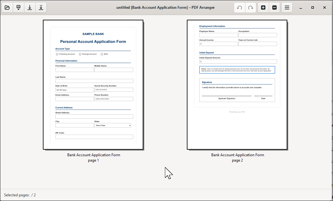 pdfarranger home tab with multiple PDFs listed