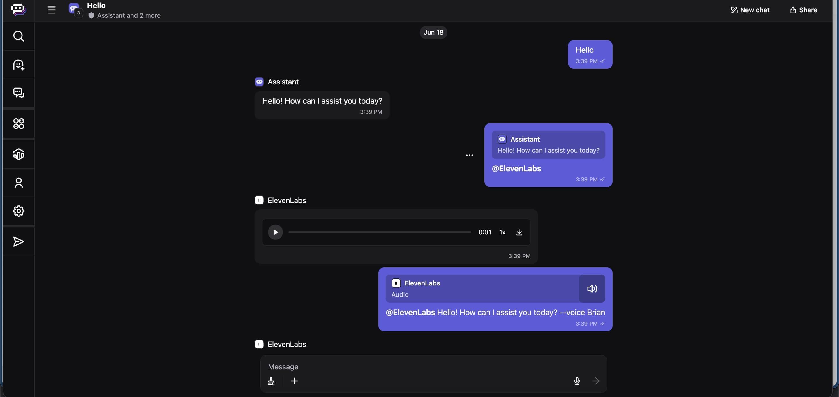 Poe conversation showing text and audio results