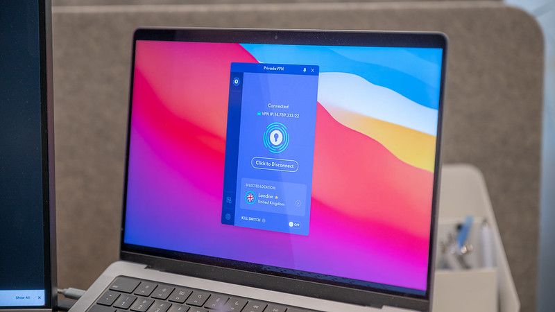 PrivadoVPN running on an Apple MacBook Pro
