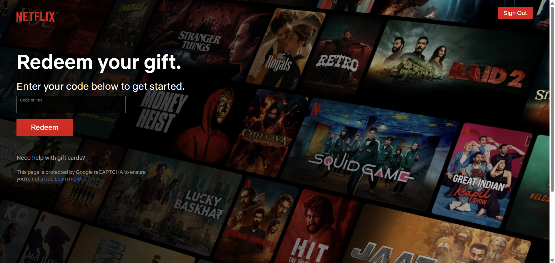 Redeem gift or promo code in Netflix