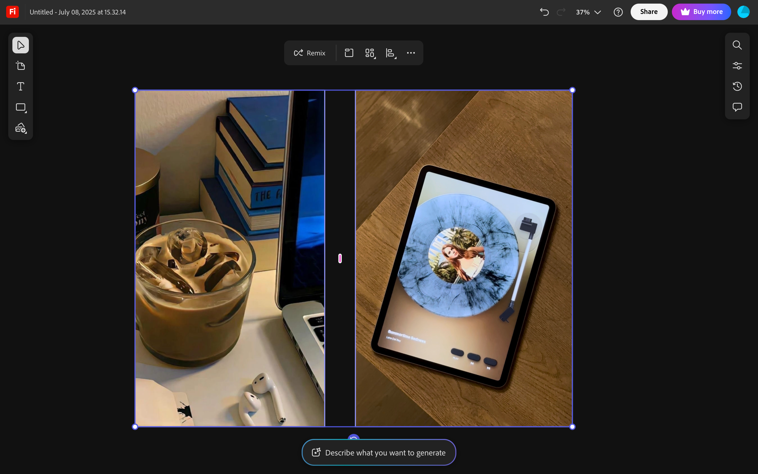 Remix option showing up in Firefly Boards when two images are selected