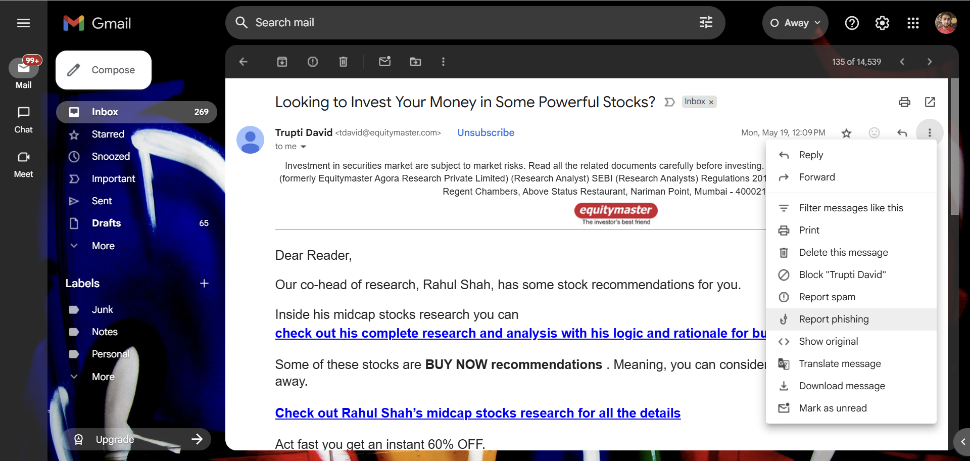 Report phishing emails as suspicious