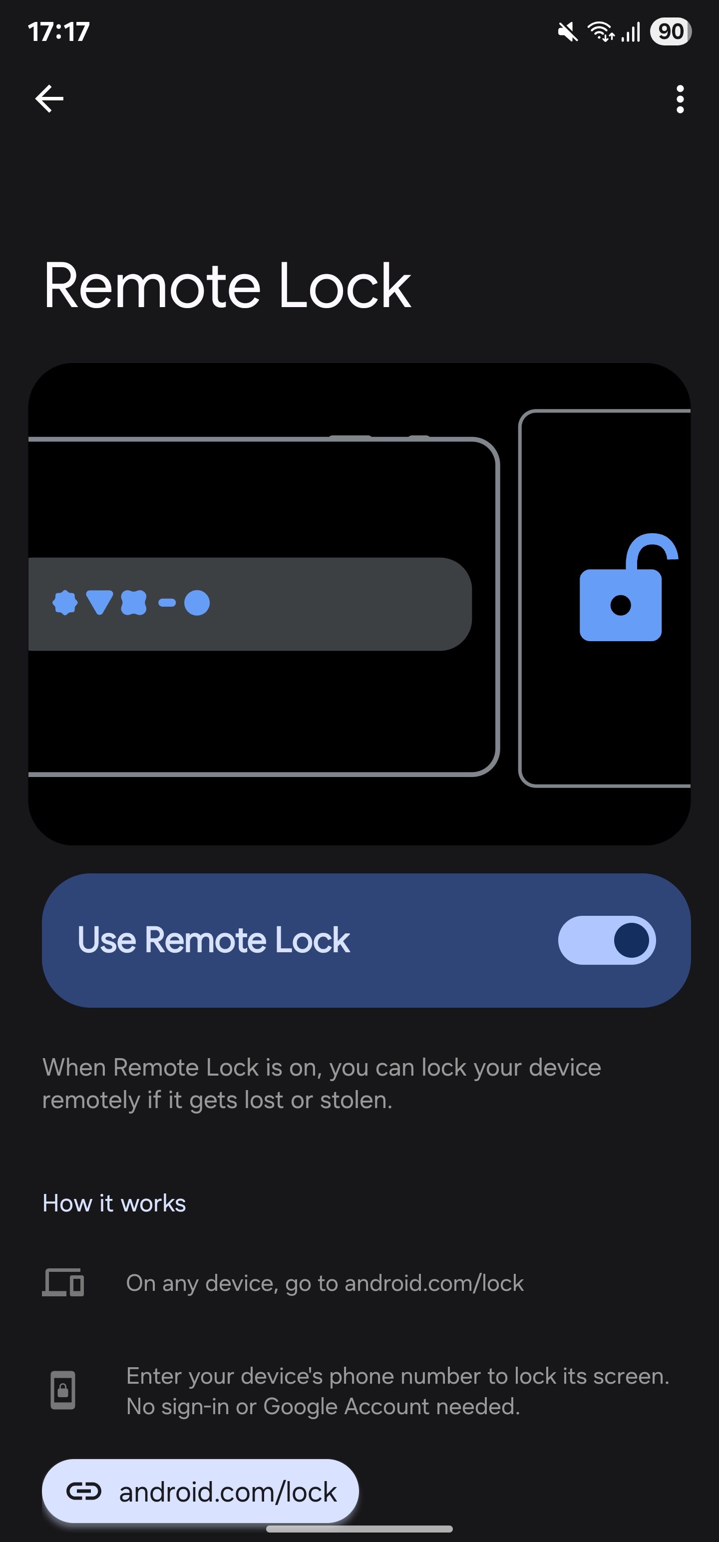 Remote Lock feature turned on.