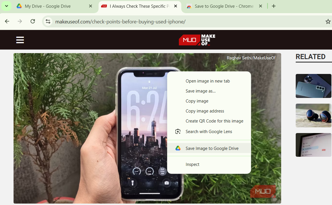 Save to Google Drive option in Google Chrome right click menu