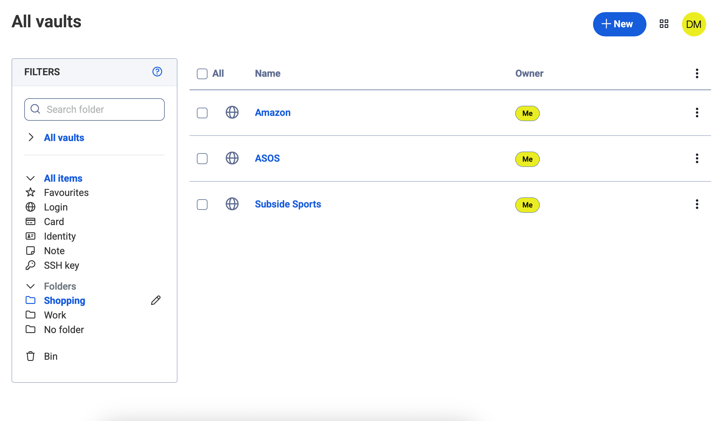 Folders in the Bitwarden App