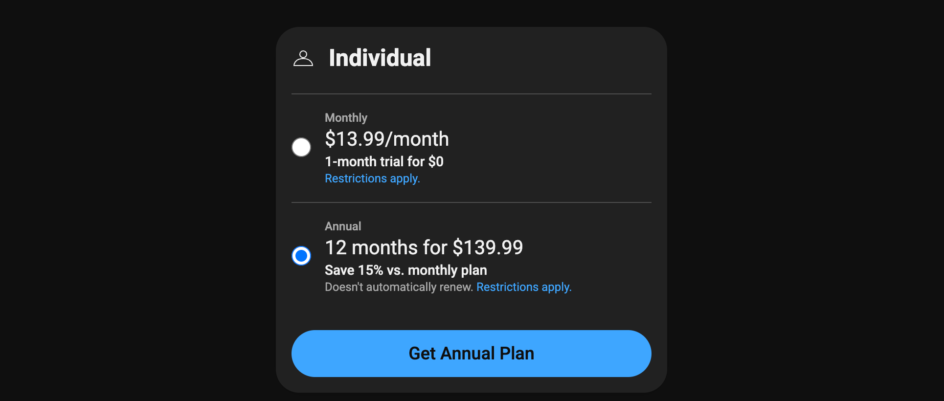 YouTube Premium's annual plan offers a 15% discount