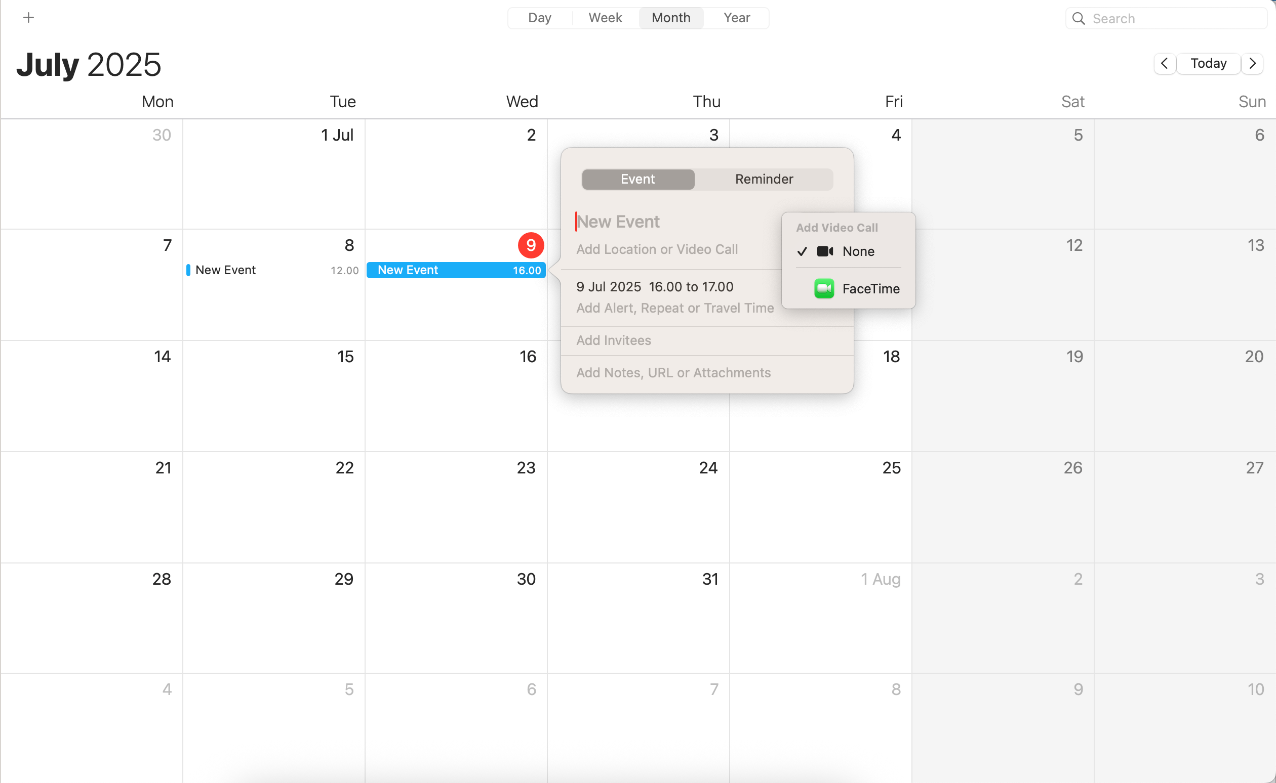 Create an event with FaceTime in the Apple Calendar app